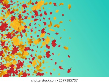 Colorful Leaf Vector Blue Background. Down Foliage Illustration. Ocher Season Plant Design. September Frame.