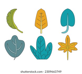 conjunto de ilustraciones vectoriales de hoja de colores