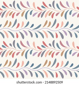 Colorful leaf vector pattern, seamless botanical print, garland background, endless repeating tile.