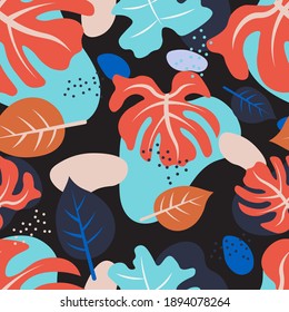 Colorful leaf vector repeat pattern.