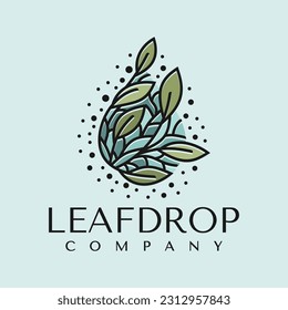 Colorful leaf water drop logo design template. Fun natural fluid logo branding.