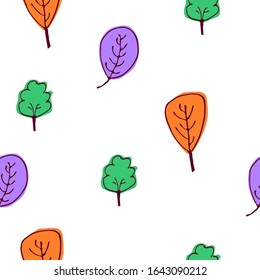 Colorful Leaf White Background Seamless Pattern