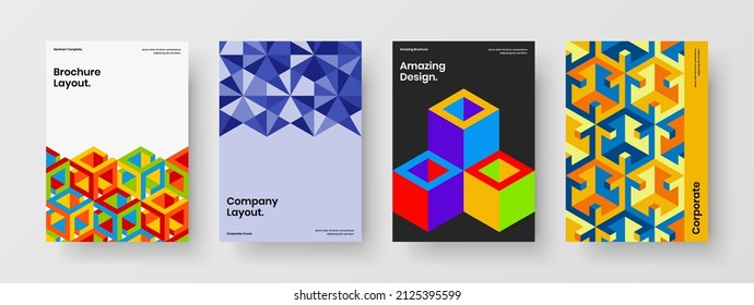 Conjunto de diseño de vectores de diseño de prospectos de diseño A4 colorido. Conjunto de conceptos de rótulo de formas de mosaico limpio.
