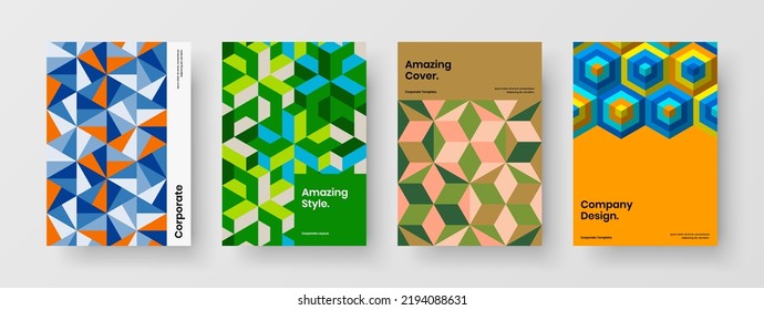 Folleto colorido Diseño de la colección de distribución vectorial A4. Asombrosas formas geométricas del paquete de plantillas de folletos de la compañía.