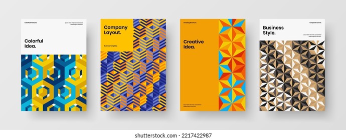 Colorful leaflet vector design illustration bundle. Fresh geometric pattern postcard layout set.