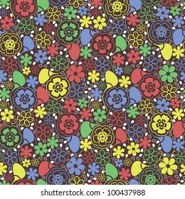 colorful leafs and flowers - seamless pattern