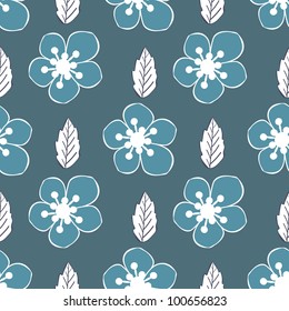 Colorful leafs and flowers - seamless pattern