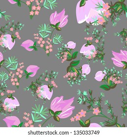 Colorful leafs and flowers - seamless pattern