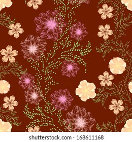Colorful leafs and flowers - seamless pattern