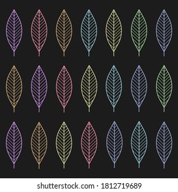 Colorful Leafs Pattern With Dark Background. Seamless pattern with line autumn leafs