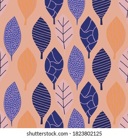 Colorful leafs with prints repeat pattern print