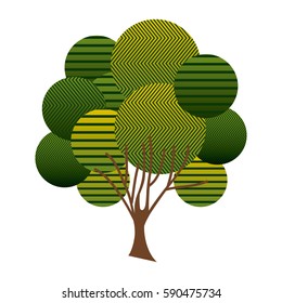 colorful leafy tree plant with abstract lines and ramifications vector illustration