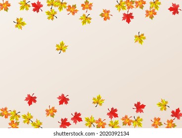 Vector Beige De Fondo De Hojas Coloridas. Textura Floral Flying. Hojas de bosque naranja. Diseño del follaje.