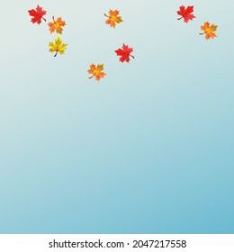 Colorful Leaves Background Blue Vector. Foliage Shape Illustration. Orange Paper Floral. Beautiful Plant Template.