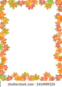 Colorful leaves border isolated on white background. Red, yellow and orange fall leaves with copy space. Fall foliage frame for text. Editable vector illustration, EPS10.