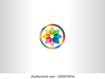 Colorful leaves in circle. Vector logo design template.