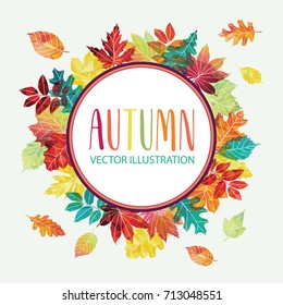 Colorful leaves composition. Autumn background. Vector illustration.