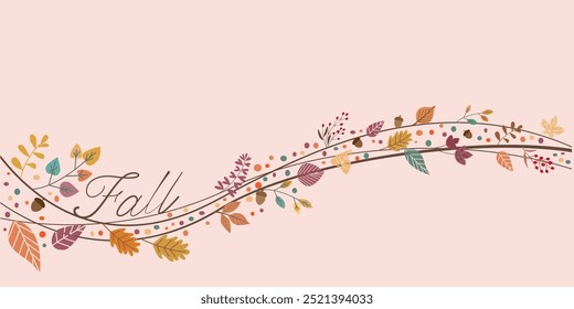 Colorful leaves decoration with autumnal message. Autumnal botanical illustration.