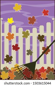 Colorful leaves fall in a backyard.