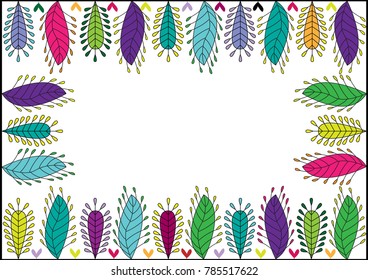 Colorful leaves frame background design.- Illustration,Textile, Abstract, Art, Cute Leaf