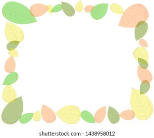 colorful leaves frame background in watercolor, vector illustration.