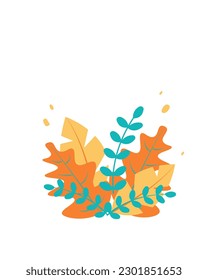 Colorful leaves, grasses on a white background. Background, illustration, print. Vector.