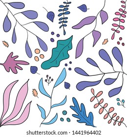 Colorful leaves on the white background. Vector illustration. 