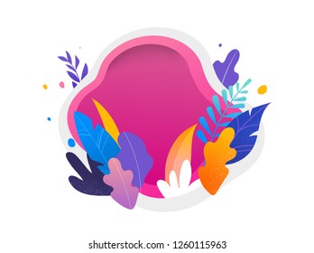 Hojas coloridas sobre fondo blanco y magenta. Ilustración del vector