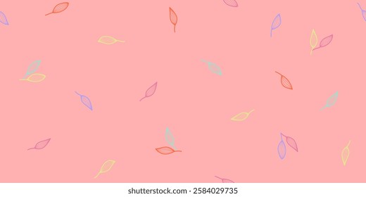 colorful leaves pattern background. leaf seamless pattern on pink background.