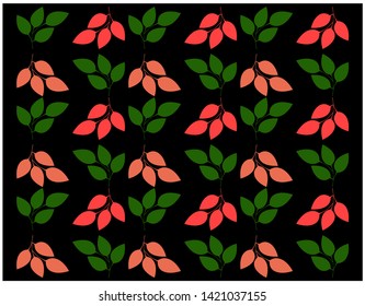 Colorful Leaves Pattern on black background. Endless Background. Seamless