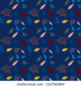 Colorful leaves pattern on the blue background