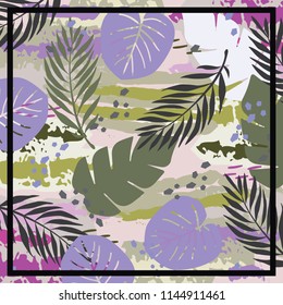 Colorful leaves pattern on brush background