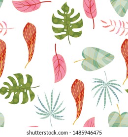 Colorful leaves pattern on white background vector illustration