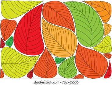 Colorful leaves pattern on white background - Illustration,Season, Springtime, Textile, Autumn,plant