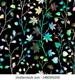 Colorful leaves pattern seamless background Blue repeat design in Japanese style minimalist gradient trendy modern floral botanical art texture geometric shapes leaf concept ginkgo biloba maple oak