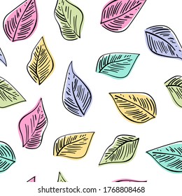 Colorful leaves seamless decorative pattern. Nature vector background.