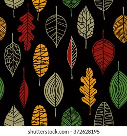 Colorful leaves seamless pattern. 