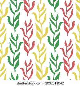 Hojas coloridas patrón sin fisuras aislado ilustración vectorial Fondo de planta.