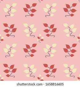Hojas coloridas, sin fisuras en fondo rosado para papel pintado, envoltura, textil y bolsas. Tejido botánico interminable.