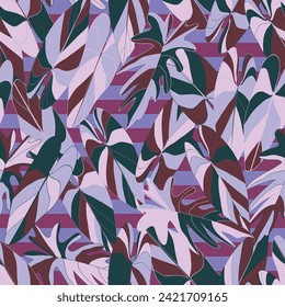 Colorful leaves seamless pattern. Organic leaves cartoon background, simple nature shapes in fashion colors. 