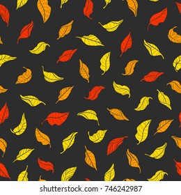 Colorful leaves. Seamless pattern with vector shape illustration. Nature autumn background. Silhouette, art design Eps.10