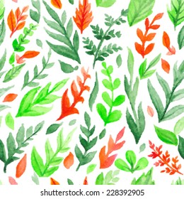 Colorful leaves seamless pattern. Vectorized watercolor painting
