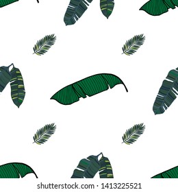 Colorful leaves tropic pattern on white black background for decorative design. Exotic tropical leaves with gradient elements for any purposes