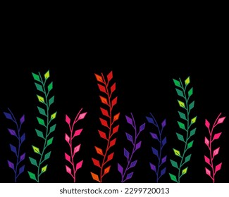colorful leaving pattern with Black background, art, abstract 