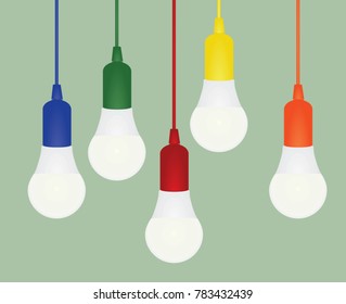 Colorful led bulbs. idea concept. vector illustration