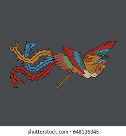 The colorful legendary animal phoenix feather bird chinese mythology