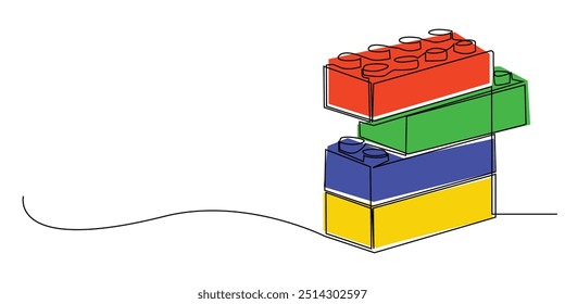 Línea continua de juguetes para niños. Un dibujo de línea de juguetes para niños