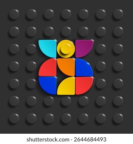 Colorful Lego number Eight from plastic building bricks. Black Lego bricks background