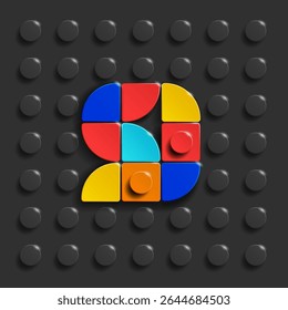 Colorful Lego number Nine from plastic building bricks. Black Lego bricks background