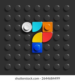 Colorful Lego number Seven from plastic building bricks. Black Lego bricks background
